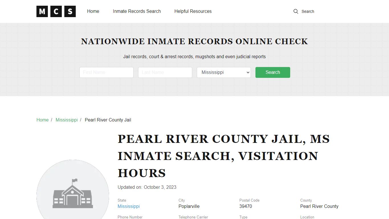 Pearl River County, MS Jail Inmates Search, Visitation Rules